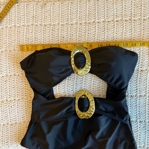 SheIn Black Cutout One Piece Swimsuit with Large Gold Buckles Size M - Picture 4 of 9